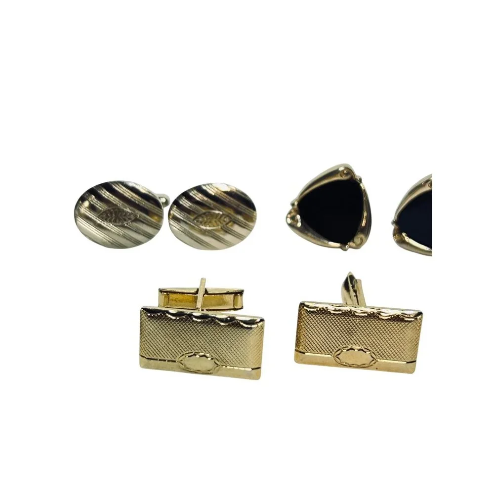 Lot Of 5 Gold Tone Vintage Cufflinks Rectangle Oval Triangle Shapes (6142)